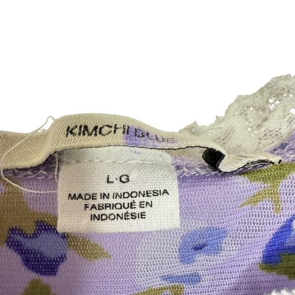 Kimchi Blue Blake Puff Sleeve Mesh Top Women L Purple Floral Y2K 90's Whimsical‎ - Picture 3 of 5